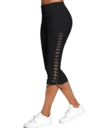 Minetom Damen 3/4 Yoga Hose Kurze Stretch Stoffhose Mit Verband Hollow Sommerhose Leggings Freizeithose High Waist Jogginghose A Schwarz XXL Minetom Damen 3/4 Yoga Hose Kurze Stretch Stoffhose Mit Verband Hollow Sommerhose Leggings Freizeithose High Waist Jogginghose A Schwarz XXL von Minetom