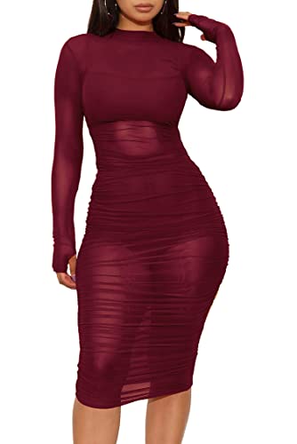 Minetom Damen 3 Stück Blusenkleid Sexy Transparent Bodycon Mesh Festlich Party Minikleid Clubwear Crop Top und Kleid und Shorts 3-teiliges A Rot XL Minetom Damen 3 Stück Blusenkleid Sexy Transparent Bodycon Mesh Festlich Party Minikleid Clubwear Crop Top und Kleid und Shorts 3-teiliges A Rot XL von Minetom