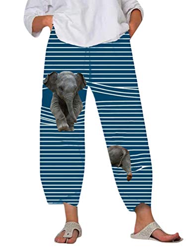 Minetom Damen 7/8 Jogginghose Haremshose Baggy Mit Taschen Pumphose Sommerhose Leichte Yoga Freizeithose Tierdruck Strand Hose A Blau Elefant XL Minetom Damen 7/8 Jogginghose Haremshose Baggy Mit Taschen Pumphose Sommerhose Leichte Yoga Freizeithose Tierdruck Strand Hose A Blau Elefant XL von Minetom