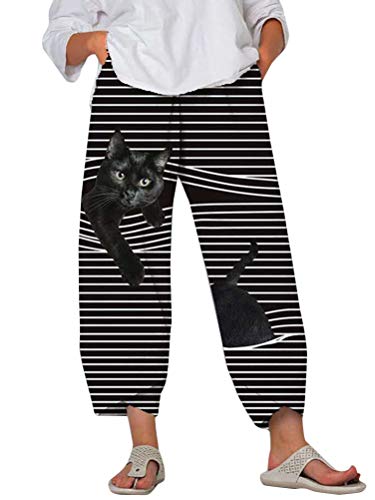 Minetom Damen 7/8 Jogginghose Haremshose Baggy Mit Taschen Pumphose Sommerhose Leichte Yoga Freizeithose Tierdruck Strand Hose A Schwarz Katze XXL Minetom Damen 7/8 Jogginghose Haremshose Baggy Mit Taschen Pumphose Sommerhose Leichte Yoga Freizeithose Tierdruck Strand Hose A Schwarz Katze XXL von Minetom