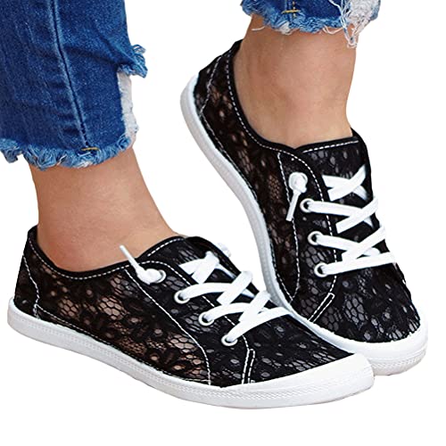 Minetom Damen Canvas Sneakers Turnschuh Low Top Flache Schuhe Frauen Schnürschuhe Loafer Sneakers Spitze Turnschuhe Schlupfschuhe Atmungsaktive Sommer Und Herbst Schuhe A Schwarz 42 EU von Minetom