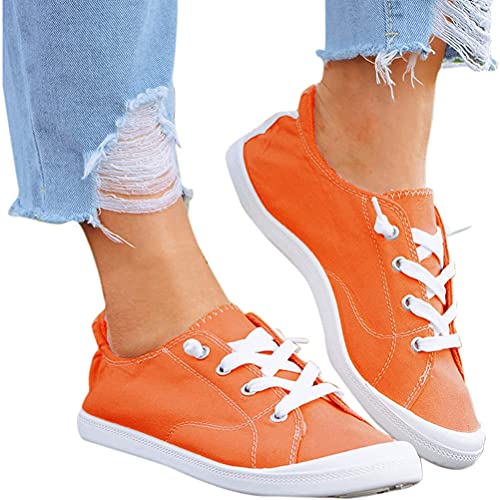 Minetom Damen Canvas Sneakers Turnschuh Low Top Flache Schuhe Frauen Schnürschuhe Loafer Sneakers Spitze Turnschuhe Schlupfschuhe Atmungsaktive Sommer Und Herbst Schuhe B Orange 36 EU von Minetom