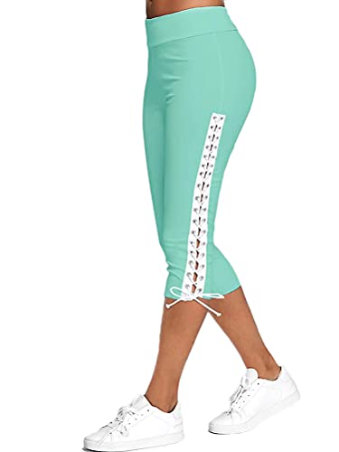 Minetom Damen Capri 3/4 Yoga Hose Kurze Sommer Stretch Stoffhose Mit Verband Hollow Sommerhose Leggings Freizeithose High Waist Jogginghose A Grün S Minetom Damen Capri 3/4 Yoga Hose Kurze Sommer Stretch Stoffhose Mit Verband Hollow Sommerhose Leggings Freizeithose High Waist Jogginghose A Grün S von Minetom