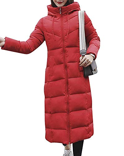 Minetom Damen Daunenjacke Lang Mantel Daunenmantel Steppmantel Wintermantel Mit Kapuze Winter Warm Parka Winddicht Jacke Steppjacke Trenchcoat Übergröße Rot DE 40 von Minetom