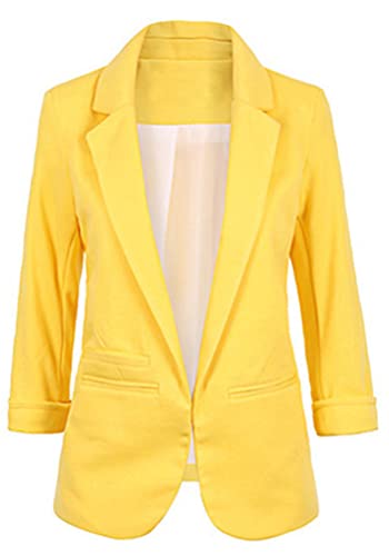 Minetom Damen Elegant 3/4 Ärmel Blazer Sakko Slim Fit Tailliert Geschäft Büro Einfarbig Anzüge Business Jacke Mantel Z Gelb XL von Minetom