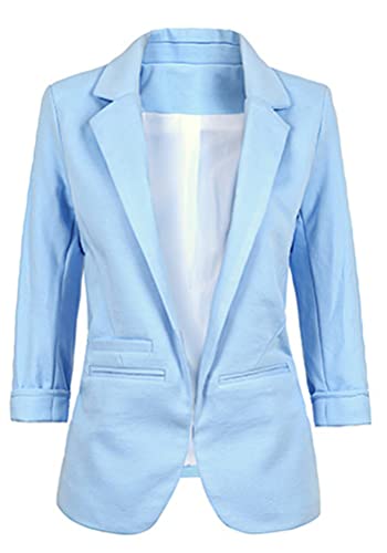 Minetom Damen Elegant 3/4 Ärmel Blazer Sakko Slim Fit Tailliert Geschäft Büro Einfarbig Anzüge Business Jacke Mantel Z Hellblau S von Minetom