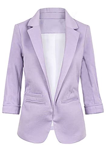 Minetom Damen Elegant 3/4 Ärmel Blazer Sakko Slim Fit Tailliert Geschäft Büro Einfarbig Anzüge Business Jacke Mantel Z Violett XL von Minetom