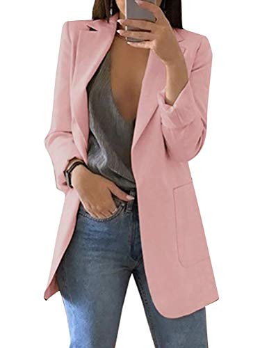 Minetom Damen Elegant Langarm Blazer Sakko Einfarbig Slim Fit Revers Geschäft Büro Jacke Kurz Mantel Anzüge Bolero mit Tasche A Rosa DE 40 von Minetom