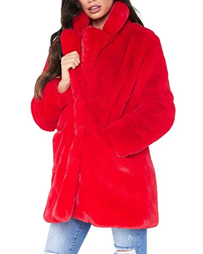 Minetom Damen Flaumig Mantel Verdicken Pelzmantel Flaumig Warme Outwear Elegant Winter Rot 36 von Minetom