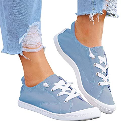 Minetom Damen Freizeit Studenten Segeltuchschuhe Flache Schuhe Schnüren Atmungsaktiv Sport Schuhe Spitzen Up Plateauschuhe B Hellblau 38 EU von Minetom