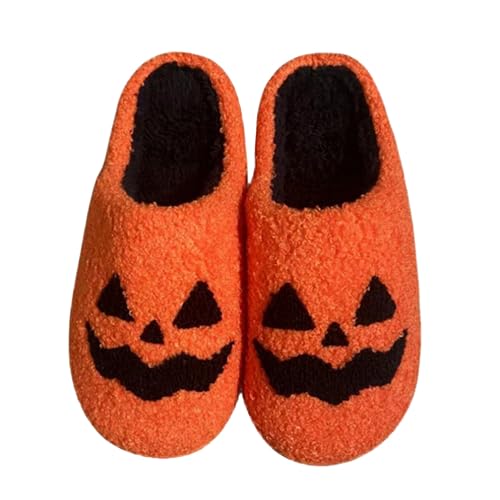 Minetom Damen Halloween Hausschuhe Winter Plüsch Warm Memory Foam Pantoletten Kürbis Spooky Slides Frauen Slippers B Orange 43/44 EU von Minetom