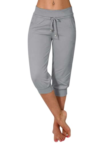Minetom Damen Jogginghose 3/4 Capri Hose Sporthose Leicht Sommerhose Mit Kordelzug Strandhose Trainingshose Yogahose Pyjamahose Freizeit Hose Mit Tasche A Grau XXL Minetom Damen Jogginghose 3/4 Capri Hose Sporthose Leicht Sommerhose Mit Kordelzug Strandhose Trainingshose Yogahose Pyjamahose Freizeit Hose Mit Tasche A Grau XXL von Minetom