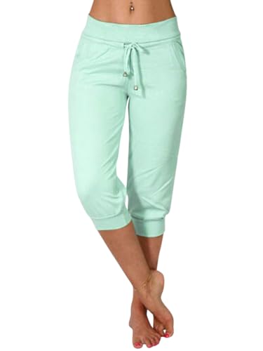 Minetom Damen Jogginghose 3/4 Capri Hose Sporthose Leicht Sommerhose Mit Kordelzug Strandhose Trainingshose Yogahose Pyjamahose Freizeit Hose Mit Tasche A Grün XXL Minetom Damen Jogginghose 3/4 Capri Hose Sporthose Leicht Sommerhose Mit Kordelzug Strandhose Trainingshose Yogahose Pyjamahose Freizeit Hose Mit Tasche A Grün XXL von Minetom