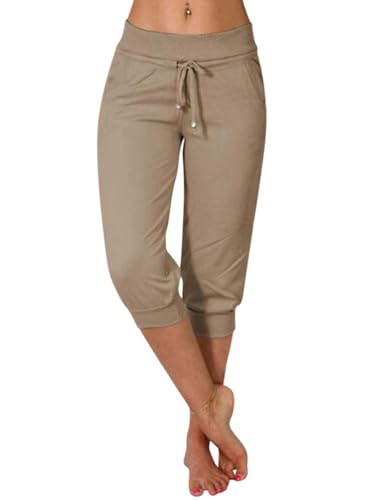 Minetom Damen Jogginghose 3/4 Capri Hose Sporthose Leicht Sommerhose Mit Kordelzug Strandhose Trainingshose Yogahose Pyjamahose Freizeit Hose Mit Tasche A Khaki L Minetom Damen Jogginghose 3/4 Capri Hose Sporthose Leicht Sommerhose Mit Kordelzug Strandhose Trainingshose Yogahose Pyjamahose Freizeit Hose Mit Tasche A Khaki L von Minetom