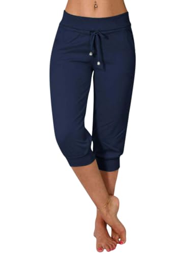 Minetom Damen Jogginghose 3/4 Capri Hose Sporthose Leicht Sommerhose Mit Kordelzug Strandhose Trainingshose Yogahose Pyjamahose Freizeit Hose Mit Tasche A Marine M Minetom Damen Jogginghose 3/4 Capri Hose Sporthose Leicht Sommerhose Mit Kordelzug Strandhose Trainingshose Yogahose Pyjamahose Freizeit Hose Mit Tasche A Marine M von Minetom
