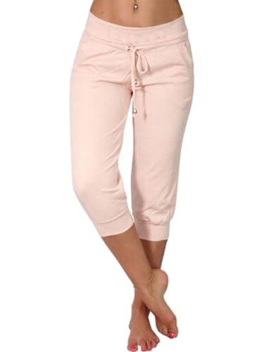 Minetom Damen Jogginghose 3/4 Capri Hose Sporthose Leicht Sommerhose Mit Kordelzug Strandhose Trainingshose Yogahose Pyjamahose Freizeit Hose Mit Tasche A Rosa XXL Minetom Damen Jogginghose 3/4 Capri Hose Sporthose Leicht Sommerhose Mit Kordelzug Strandhose Trainingshose Yogahose Pyjamahose Freizeit Hose Mit Tasche A Rosa XXL von Minetom