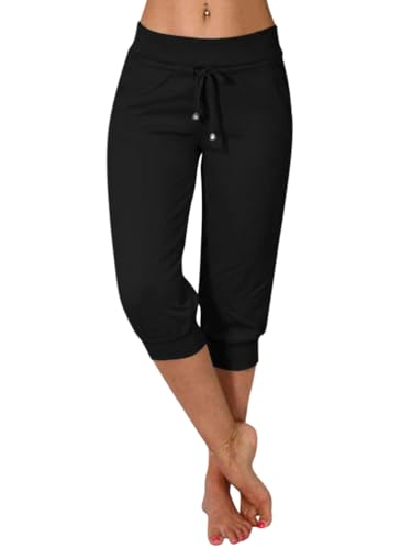Minetom Damen Jogginghose 3/4 Capri Hose Sporthose Leicht Sommerhose Mit Kordelzug Strandhose Trainingshose Yogahose Pyjamahose Freizeit Hose Mit Tasche A Schwarz XXL Minetom Damen Jogginghose 3/4 Capri Hose Sporthose Leicht Sommerhose Mit Kordelzug Strandhose Trainingshose Yogahose Pyjamahose Freizeit Hose Mit Tasche A Schwarz XXL von Minetom