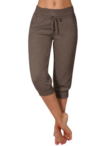 Minetom Damen Jogginghose 3/4 Capri Hose Sporthose Leicht Sommerhose Mit Kordelzug Strandhose Trainingshose Yogahose Pyjamahose Freizeit Hose Mit Tasche B Braun M Minetom Damen Jogginghose 3/4 Capri Hose Sporthose Leicht Sommerhose Mit Kordelzug Strandhose Trainingshose Yogahose Pyjamahose Freizeit Hose Mit Tasche B Braun M von Minetom