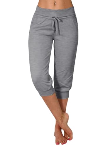 Minetom Damen Jogginghose 3/4 Capri Hose Sporthose Leicht Sommerhose Mit Kordelzug Strandhose Trainingshose Yogahose Pyjamahose Freizeit Hose Mit Tasche B Grau XL Minetom Damen Jogginghose 3/4 Capri Hose Sporthose Leicht Sommerhose Mit Kordelzug Strandhose Trainingshose Yogahose Pyjamahose Freizeit Hose Mit Tasche B Grau XL von Minetom