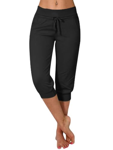 Minetom Damen Jogginghose 3/4 Capri Hose Sporthose Leicht Sommerhose Mit Kordelzug Strandhose Trainingshose Yogahose Pyjamahose Freizeit Hose Mit Tasche B Schwarz XL Minetom Damen Jogginghose 3/4 Capri Hose Sporthose Leicht Sommerhose Mit Kordelzug Strandhose Trainingshose Yogahose Pyjamahose Freizeit Hose Mit Tasche B Schwarz XL von Minetom