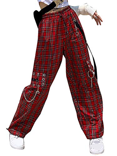 Minetom Damen Karierte Hose Frauen Jogging Hose Lange Cargo Trainingshose Sporthose Plaid Oversize Hohe Taille Hose mit Weitem Bein Streetwear I Rot L Minetom Damen Karierte Hose Frauen Jogging Hose Lange Cargo Trainingshose Sporthose Plaid Oversize Hohe Taille Hose mit Weitem Bein Streetwear I Rot L von Minetom