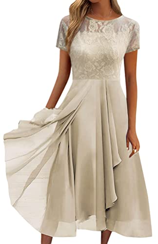 Minetom Damen Kleider Spitzenkleid Chiffon Cocktailkleid Festliches Ballkleid Brautjungfernkleider Für Hochzeit Midi Abendkleider A Gelb M von Minetom