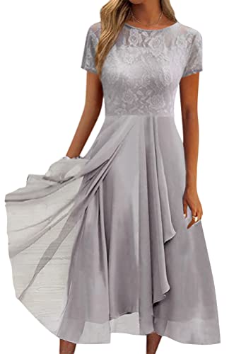 Minetom Damen Kleider Spitzenkleid Chiffon Cocktailkleid Festliches Ballkleid Brautjungfernkleider Für Hochzeit Midi Abendkleider A Grau 3XL von Minetom