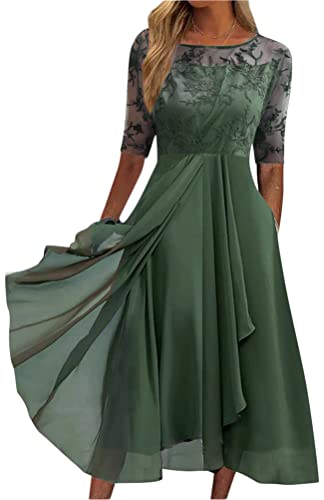 Minetom Damen Kleider Spitzenkleid Chiffon Cocktailkleid Festliches Ballkleid Brautjungfernkleider Für Hochzeit Midi Abendkleider B Grün L von Minetom