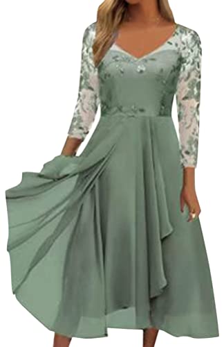 Minetom Damen Kleider Spitzenkleid Chiffon Cocktailkleid Festliches Ballkleid Brautjungfernkleider Für Hochzeit Midi Abendkleider F Grün XL von Minetom