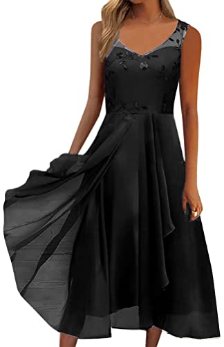 Minetom Damen Kleider Spitzenkleid Chiffon Cocktailkleid Festliches Ballkleid Brautjungfernkleider Für Hochzeit Midi Abendkleider M Marine 3XL von Minetom