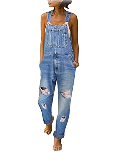 Minetom Damen Latzhose Jeanslatzhose Frauen Latzhose Jeans Hose Vintage Lose Baggy Jumpsuit Overall Blumen Denim Playsuit Romper C Hellblau XL von Minetom