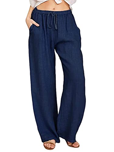 Minetom Damen Leinenhose Sommerhosen 7/8 Länge Leichte Strandhose Weich Bequem Loose Einfarbig Freizeithose Jogginghose Haremshose H Dunkelblau XL Minetom Damen Leinenhose Sommerhosen 7/8 Länge Leichte Strandhose Weich Bequem Loose Einfarbig Freizeithose Jogginghose Haremshose H Dunkelblau XL von Minetom