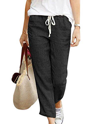 Minetom Damen Leinenhose Sommerhosen 7/8 Länge Leichte Strandhose Weich Bequem Loose Einfarbig Freizeithose Jogginghose Haremshose Mit Kordelzug Schwarz XXX-Large Minetom Damen Leinenhose Sommerhosen 7/8 Länge Leichte Strandhose Weich Bequem Loose Einfarbig Freizeithose Jogginghose Haremshose Mit Kordelzug Schwarz XXX-Large von Minetom