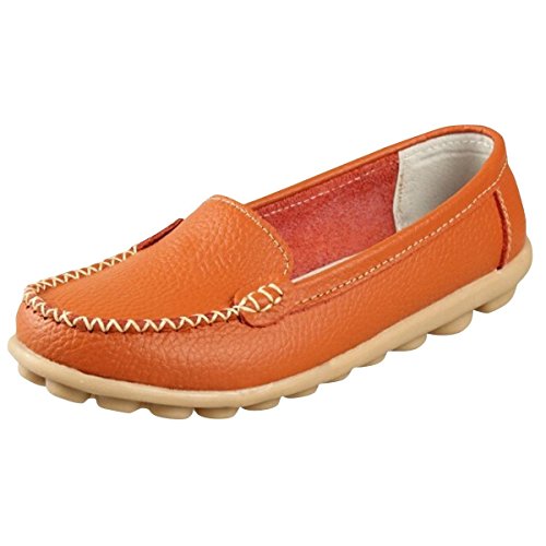 Minetom Damen Maedchen Flach Freizeit Business Schuhe Mokassins Sommer Flach Schuhe Bootsschuhe (Orange EU 39) von Minetom