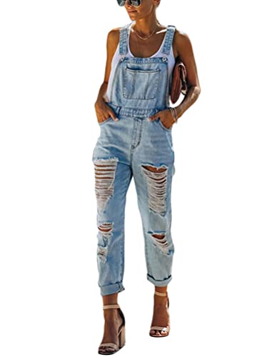 Minetom Damen Mädchen Latzhose Jeans Boyfriend Denim Overall Jumpsuit Jeans Casual Lose Hose Lange Baggy Sommeroverall Jeanslatzhose Romper B Blau S von Minetom