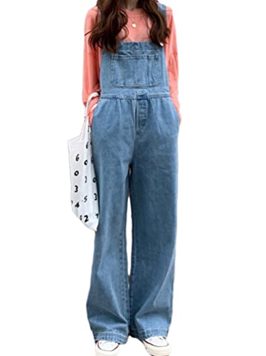 Minetom Damen Mädchen Latzhose Jeans Boyfriend Denim Overall Jumpsuit Jeans Casual Lose Hose Lange Baggy Sommeroverall Jeanslatzhose Romper D Blau M von Minetom