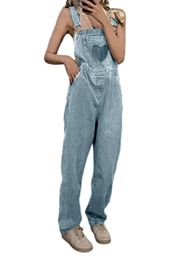 Minetom Damen Mädchen Latzhose Jeans Boyfriend Denim Overall Jumpsuit Jeans Casual Lose Hose Lange Baggy Sommeroverall Jeanslatzhose Romper E Blau S von Minetom