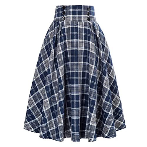 Minetom Damen Midi Faltenrock Kariert Hohe Taille A-Linie Lang Rock Plaid Midi Rock Vintage Swing Rock Rockabilly Skirt A Blau L Minetom Damen Midi Faltenrock Kariert Hohe Taille A-Linie Lang Rock Plaid Midi Rock Vintage Swing Rock Rockabilly Skirt A Blau L von Minetom