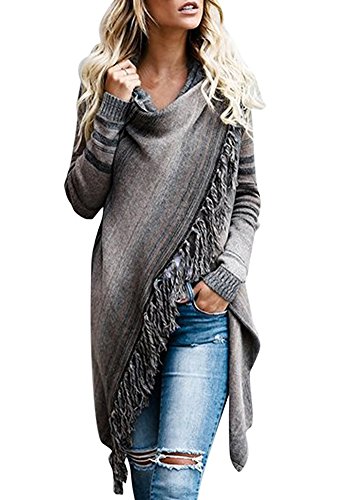 Minetom Damen Poncho Cape Mit Rollkragen Strickpullover Strickjacke Cardigan Unregelmäßig Sweater Herbst Winter Gestrickt Umhang A Braun DE 44 von Minetom