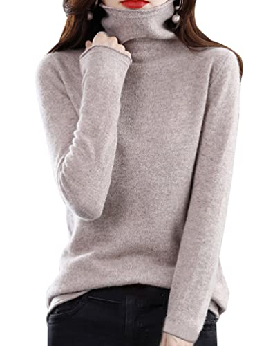 Minetom Damen Pullover Wolle Rollkragenpullover Strickpullover Elegant Herbst Winter Pulli Langarm Oberteile Tops Kamel L von Minetom