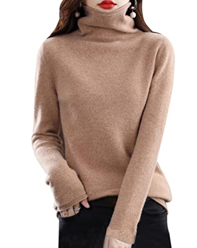 Minetom Damen Pullover Wolle Rollkragenpullover Strickpullover Elegant Herbst Winter Pulli Langarm Oberteile Tops Khaki L von Minetom