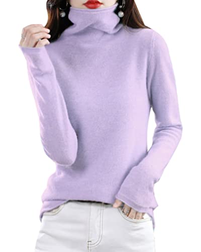 Minetom Damen Pullover Wolle Rollkragenpullover Strickpullover Elegant Herbst Winter Pulli Langarm Oberteile Tops Violett XL von Minetom