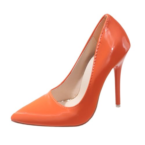 Minetom Damen Pumps Spitz Stiletto Lackleder Schuhe High Heels Abendschuhe Absatzschuhe Elegant Hochzeit Hoher Absatz Party Schuhe A Orange 38 EU von Minetom