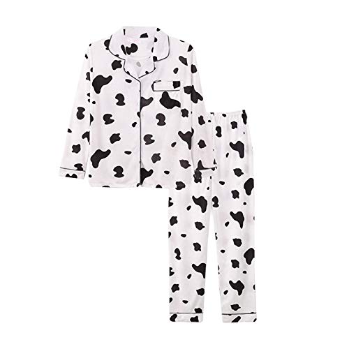 Minetom Damen Pyjama Set Schlafanzug mit Knopfleiste und Hemdkragen Zweiteiliges Nachtwäsche Leicht Langarm Shirt und Hosen Stil H 36 von Minetom