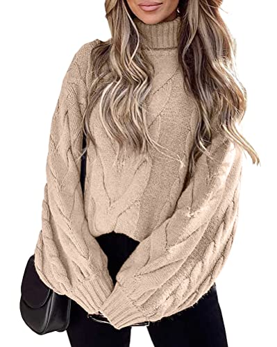 Minetom Damen Rollkragen Pullover Solide Langarm Pullis Oberteil Outwear Winter Rollkragenpullover Strickpullover Grobstrickpullover A Khaki M von Minetom