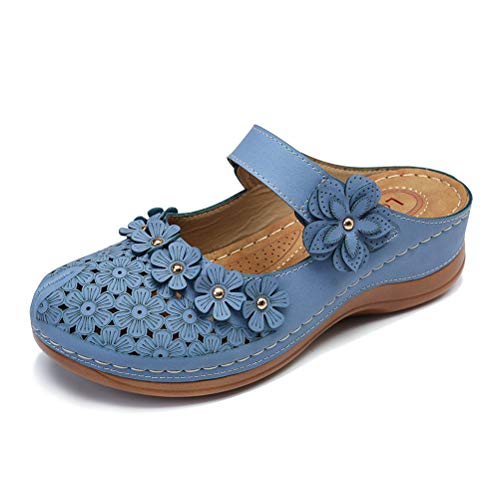 Minetom Damen Sandalen Hausschuhe Slingback Slip On Sommer Leichte Schuhe Geschlossen Flach Strandschuhe Slipper B Blau 44 EU von Minetom