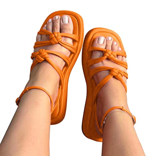 Minetom Damen Sandalen Sommerschuhe Rutschfeste Pantoletten Offene Schuhe Bequeme Peep Toe Flip Flop Sport Sandalen Outdoor Strandsandalen A Orange 39 EU von Minetom