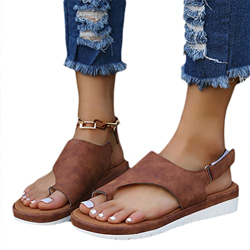 Minetom Damen Sommer Big Toe Fußkorrektur Sandale Frauen Schuhe Sommer Strand Reise Hallux Valgus Flache Zehentrenner Flip Flops A Braun 43 EU von Minetom