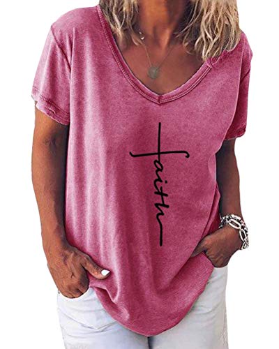 Minetom Damen Sommer Kurzarm Blusen T-Shirt V-Ausschnitte Loose Oversize Shirt Einfarbig Casual Brief Bedruckt Asymmetrisch Oberteile Top F Rosa 42 Minetom Damen Sommer Kurzarm Blusen T-Shirt V-Ausschnitte Loose Oversize Shirt Einfarbig Casual Brief Bedruckt Asymmetrisch Oberteile Top F Rosa 42 von Minetom