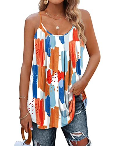 Minetom Damen Spaghetti Top Sommer Locker Tunika Ärmellose Oberteile Spaghettiträger Tank Tops Plissierte Vorderseite Ohne Ärmel Elegant Lose T-Shirt Bluse mit Plissee C Druck 03 XXL von Minetom